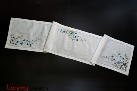 Table runner -Orchid embroidery ( white cloth)